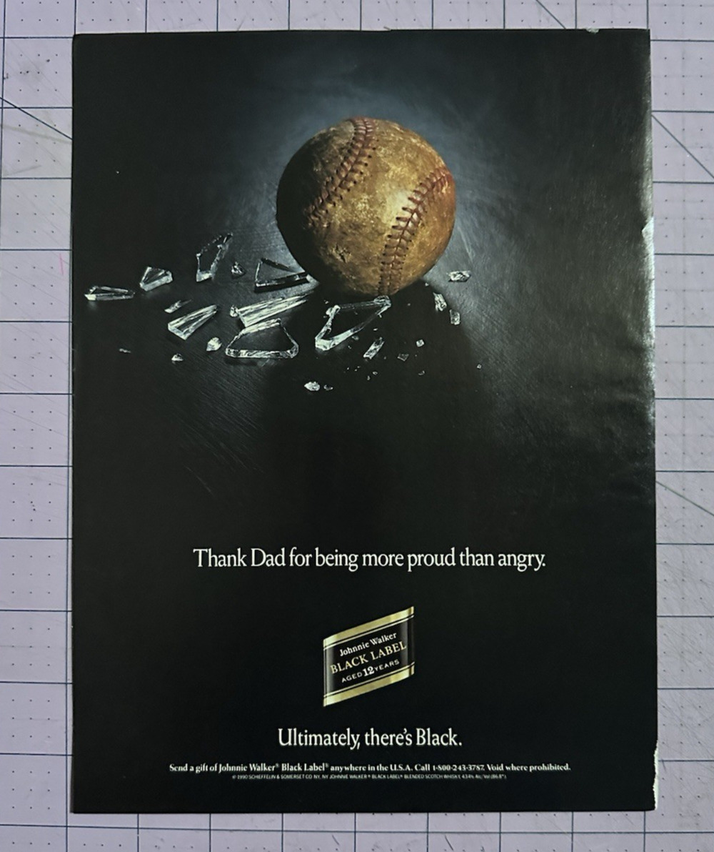 Johnnie Walker Black Label Baseball Theme 1991 Print Ad Dad Proud
